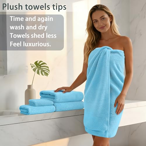 VOOVA & MOVAS 3PC Towel Set, 100% Cotton, Ocean Blue | 1 Large Bath 30x56 In, 1 Hand 18x28 In, 1 Wash Cloth 13x13 In, Quick Dry, Soft, Thick, Bathroom Essentials - color: Ocean City Blue, size: 3 PC Bathroom Towel Set