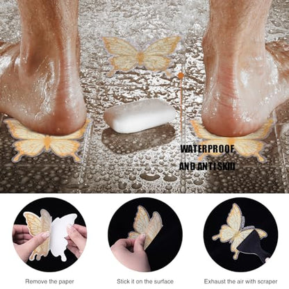 Secopad Butterfly Non Slip Bathtub Stickers with Scraper, 20PCS, Gold | Original Large Anti-Slip Treads, Comfortable PEVA Material, Strong Adhesive, Easy to Use, For Bath Tubs, Showers & Stairs - color: Gold