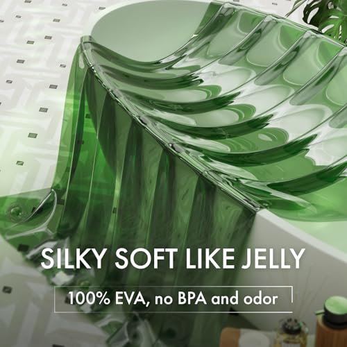 AmazerBath No Hook Shower Curtain Liner, 100% EVA Heavy Duty Hookless Shower Curtain and Liner 3-in-1, 72x75 Luxury Soft Shower Liner with 3 Heavyweight Stones, Clear Green - color: Rainbow Emerald