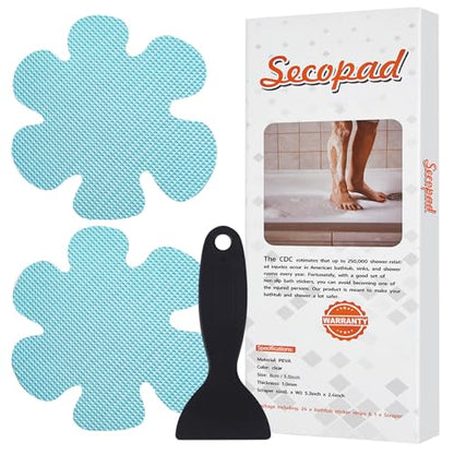 Secopad Bathtub Stickers Non-Slip, 24PCS Safety Shower Treads Adhesive Appliques with Premium Scrape (Blue) | 3.15" * 3.15", Strong Adhesive, Excellent Traction & Slip Resistance, Easy to use, For Bathtub, Shower Floor, Stairs - color: Blue