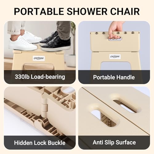 Foldable Bath Shower Safety Chair Seat, 17.7" High Anti-Slip Bench Bath tub Stool for Elderly or Seniors (Beige) - color: Beige
