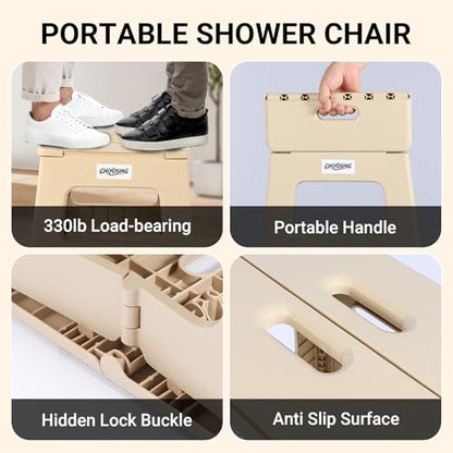 Foldable Bath Shower Safety Chair Seat, 17.7" High Anti-Slip Bench Bath tub Stool for Elderly or Seniors (Beige) - color: Beige