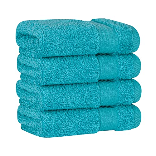 Cotton Paradise 100% Cotton Turkish Towel Set, Soft Absorbent Quick Dry, 4 Piece Washcloth Set, Ocean Aqua - color: Ocean Aqua, size: 13"x13"