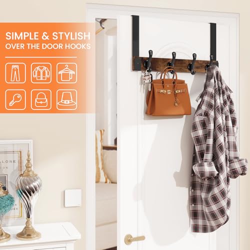 Homode Over The Door Hooks Heavy Duty, Wood Over Door Hanger Hook with Coat Hooks for Hanging Towels, Clothes, Hats, Bags - Rustic Brown Black - color: Rustic Brown