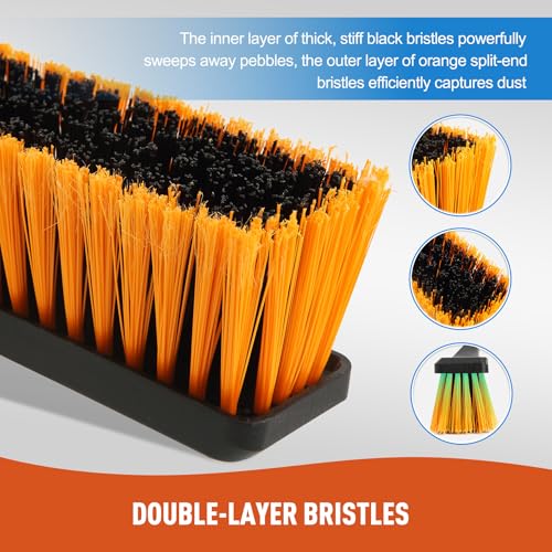 CLEANHOME Rubber Floor Squeegee for Concrete Floor, Tile Floor-24”Push Broom Brush for Floor Cleaning with 65” Long Handle and Stiff Bristles