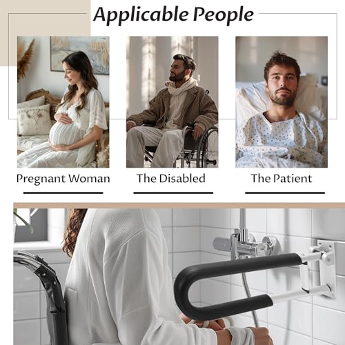 KUAFU 23.6 Inch Handicap Grab Bars Flip Up Folding Toilet Grab Bar Rails | Bathroom Safety Bar Hand Support for Disabled Elderly Pregnant Woman Wall Mounted Aluminum Silver