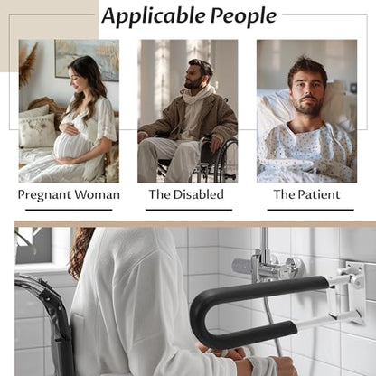 KUAFU 23.6 Inch Handicap Grab Bars Flip Up Folding Toilet Grab Bar Rails | Bathroom Safety Bar Hand Support for Disabled Elderly Pregnant Woman Wall Mounted Aluminum Silver