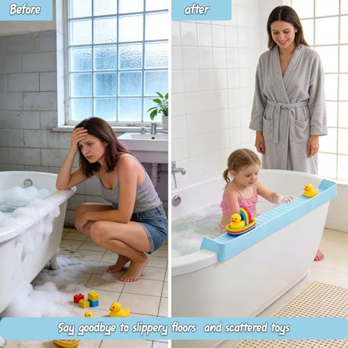 Kids Bathtub Splash Guard, Shelf & Toddler Bath Toy Tray -Blue | Bathtub Splash Guard PlayPad Shelf Area with Strong Suction Cups, Bathtub Ledge Guard, Fun Bath Time for Toddlers Baby - color: Blue