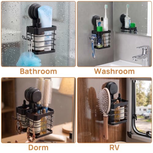 Upgraded Suction Cup Toothbrush Holder with Visible Safety Indicator, Black | Heavy Duty Stainless Steel Shower Electric Tooth Brush and Toothpaste Organizers, Removable, No Drilling, Anti-Puddling - color: Black Pro