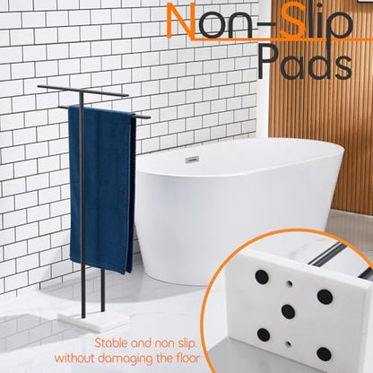 Free Standing Towel Racks Matte Black 2-Tier Towel Holder for Bathroom Floor Stand with Heavy Marble Base Thicken Steady Design Stainless Steel AN7005MB - color: Matte Black