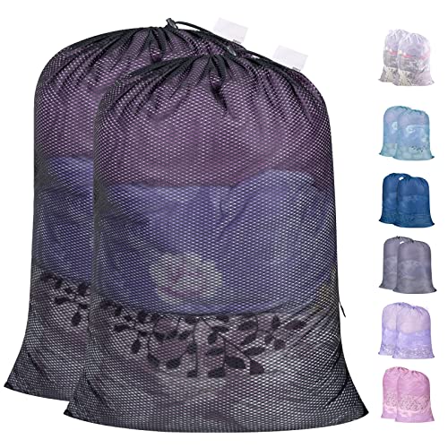 Polecasa 2 Pack Heavy Duty Diamond Mesh Laundry Bag, 30x36", Black | Drawstring & ID Tag, Breathable Mesh, Machine Washable, Commercial Grade, , For College Dorms, Travel, Sports Equipment - color: Black, size: 30"x36"| 2 Pack