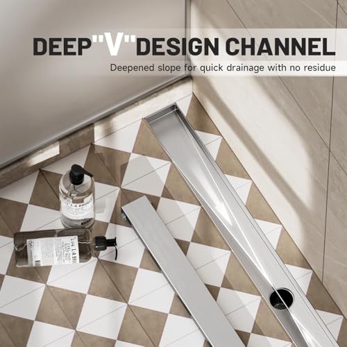 Brushed Nickel Linear Shower Drain,36 inch with Insert Grate | Stainless Steel,Durable Construction,Blocks Insects and Odors,Rapid Drainage,Avoid Standing Shower Water,Easy Clean for Hair - size: 36 Inch