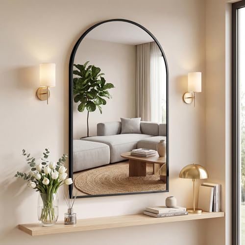 OLIXIS 26x38 Inch Arched Black Bathroom Mirrors for Over Sink, Wall Mirror | Wall Mirror, Arch Bathroom Vanity Mirror with Matte Metal Frame and Tempered Glass for Home Decor, Living Room, Shatterproof - color: Black-arch, size: 38.5"L x 26"W