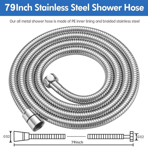 RUMOSE 79 inches Extra Long Shower Hose, Chrome | Shower Head Extension Hose, Attachment Flexible Handheld Shower Sprayer Hose, Stainless Steel Shower Tube - color: Chrome, size: 79"