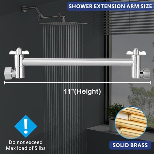 Voolan 11 Inch Shower Extension Arm with Lock Joints, Adjustable Height and Angle, Premium Solid Brass Anti-leak (Chrome) - color: Chrome