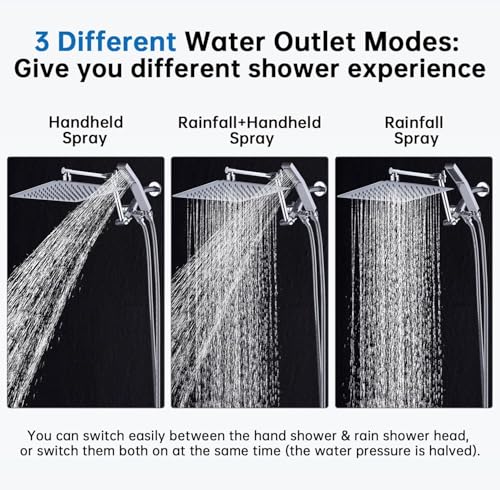 G-Promise All Metal 10 Inches Rainfall Shower Head with Handheld Combo | All Metal, Built to Last, Easy Install, Adjustable Height & Angle for All Heights, Extra Long Hose, Modern Upgrade - color: Chrome, size: 10 Inches