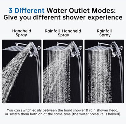 G-Promise All Metal 10 Inches Rainfall Shower Head with Handheld Combo | All Metal, Built to Last, Easy Install, Adjustable Height & Angle for All Heights, Extra Long Hose, Modern Upgrade - color: Chrome, size: 10 Inches