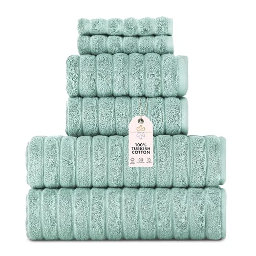 Classic Turkish Towels CTT Luxury 6 Piece Towel Set, 100% Turkish Cotton, Quick Drying, Highly Absorbent & Comfy, Includes 2 Bath Towels, 2 Hand Towels & 2 Washcloths | (Spa Green) - color: Spa Green, size: 6-Piece Towel Set