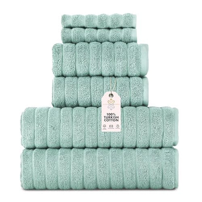 CTT Luxury 6 Piece Towel Set, 100% Turkish Cotton, Quick Drying, Highly Absorbent & Comfy, Includes 2 Bath Towels, 2 Hand Towels & 2 Washcloths | (Spa Green) - color: Spa Green, size: 6-Piece Towel Set