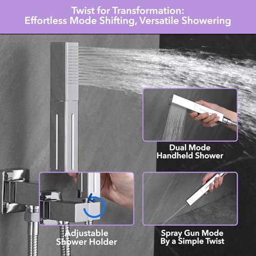 VANFOXLE Shower Faucet Set Chrome Shower System, Push Button Diverter | 10 Inch Ceiling Mount Rain Head, 6 Inch Wall Mount Head, 2-in-1 Handheld Sprayer, Solid Brass Valve, Rust Resistant - color: Chrome, style: 10"+6" Head