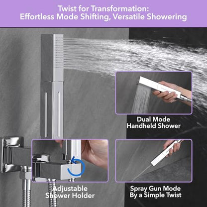 VANFOXLE Shower Faucet Set Chrome Shower System, Push Button Diverter | 10 Inch Ceiling Mount Rain Head, 6 Inch Wall Mount Head, 2-in-1 Handheld Sprayer, Solid Brass Valve, Rust Resistant - color: Chrome, style: 10"+6" Head
