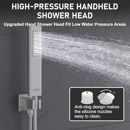 Iriber 12-Inch Rainfall Shower System with Handheld Combo, Brushed Nickel Finish, High Pressure Brass Shower Set - color: Brushed Nickel 05