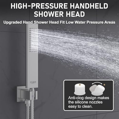 Iriber 12-Inch Rainfall Shower System with Handheld Combo, Brushed Nickel Finish, High Pressure Brass Shower Set - color: Brushed Nickel 05