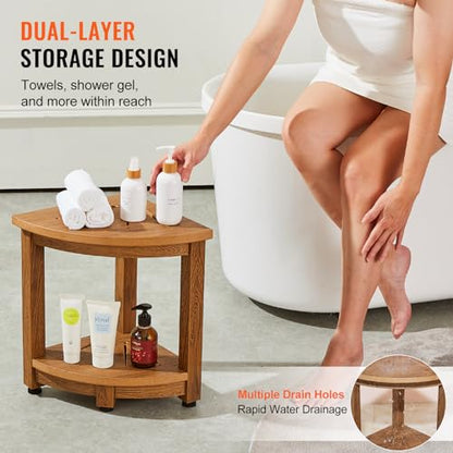 VEVOR 16.5" Shower Stool, HDPS Waterproof Shower Bench for Inside Shower, 350lbsCorner Shower Stool for Shaving Legs, Plastic Shower Seat with Storage Shelf for Inside & Outside Shower