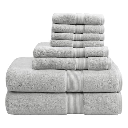 Madison Park 800GSM 100% Cotton Bathroom Bath Towel Set of 8, Silver | Long Staple, Highly Absorbent, Durable Hotel Spa Quality, Quick Dry, Double Stitched Hems, Lint Reducing, OEKO-TEX Certified - color: Silver, size: Multi-Sizes