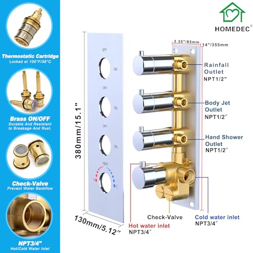 HOMEDEC 16inch Round Ceiling Mounted Rainfall Shower Faucet Set, 3 Way Shower Diverter Valve with 2-Function Handheld Shower and Body Sprays, Chrome - color: Chrome, style: 3-Way