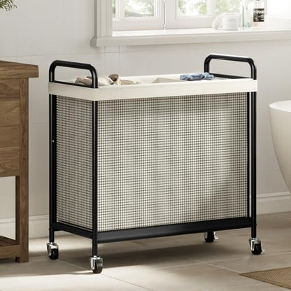 WOWLIVE Rolling Laundry Hamper 3 Section, 120L Laundry Basket with Wheels | Laundry Sorter with Metal Handle and Removable Bag, Clothes Hamper for Laundry Room, Bathroom and Dorm, Beige - size: 3-Section