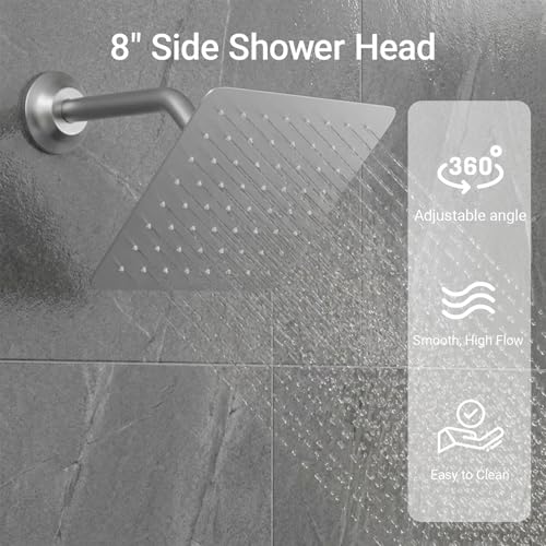 Brushed Nickel Shower System Tempreature Display Shower Fuacet Set | 12 inch and 8 inch Full Body Shower Head, with 6 PCS Body Jet and Handheld Spray - color: Brushed Nickel, size: 12+8 inch