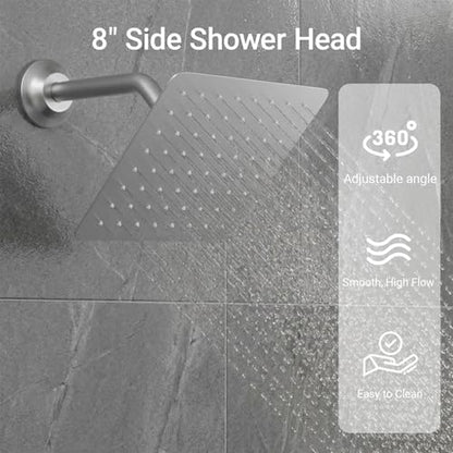 Brushed Nickel Shower System Tempreature Display Shower Fuacet Set | 12 inch and 8 inch Full Body Shower Head, with 6 PCS Body Jet and Handheld Spray - color: Brushed Nickel, size: 12+8 inch