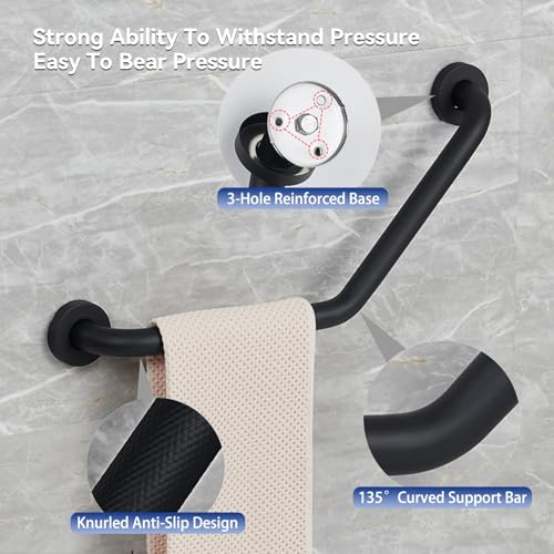 Bathroom Grab Bar, 20 Inch Angled Grab Bar with Anti-Slip Knurled Grip, Matte Black Stainless Steel Bath Balance Bar, Wall Mount Safety Hand Rail Support, Handicap Elderly Senior Assist Bath Handle - color: Matte Black