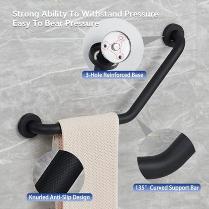 Bathroom Grab Bar, 20 Inch Angled Grab Bar with Anti-Slip Knurled Grip, Matte Black Stainless Steel Bath Balance Bar, Wall Mount Safety Hand Rail Support, Handicap Elderly Senior Assist Bath Handle - color: Matte Black