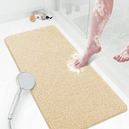 Shower Mat Bathtub Mat Non-Slip,36x16 inch, Soft Tub Mat with Drain,PVC Loofah Bath Mat (Phthalate Free) for Tub and Bathroom,Quick Drying,Khaki - color: Khaki, size: 36" x 16" (Rectangular)