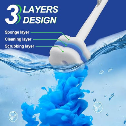 Disposable Toilet Brush and Plunger Set, Dual Handdle Toilet Plunger, All-in-1 Bathroom Cleaning Kit with 18PCS Refills, Toilet Cleaning Stick and Ventilated Holder