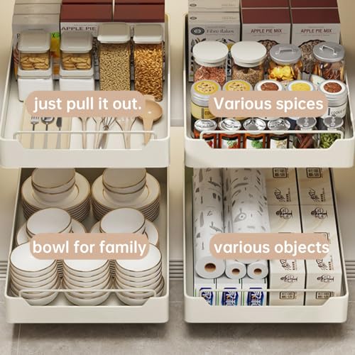 Garvee 15.7'' Pull Out Cabinet Organizer Fixed with Adhesive Durable Film,Sliding Drawers for Cabinets,No Drilling Required-Stainless Steel Material,Can Be Used for Cabinets, Bathroom Sinks - color: White
