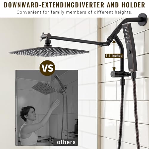 G-Promise 14 Inch Metal Rain Shower Head with Handheld (Oil Rubbed Bronze) | Suits Every Height, Pause Mode Diverter, Massage Mode Handheld, Full Body Coverage, Easy to Install, Modern Bath Upgrade - color: Oil Rubbed Bronze, size: 14 Inch
