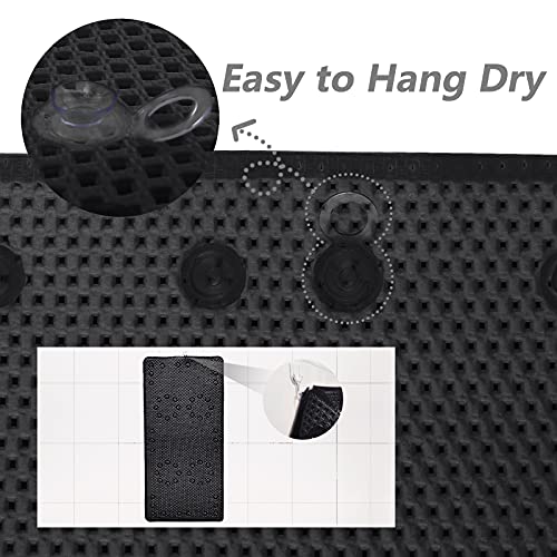 Shower and Bath Mat,Non-Slip Machine Washable and Extra Large Bathtub Mats with Drain Holes and Suction Cups Soft Foam Tub Mats-36” X 17”,Black - color: Black