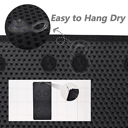 Shower and Bath Mat,Non-Slip Machine Washable and Extra Large Bathtub Mats with Drain Holes and Suction Cups Soft Foam Tub Mats-36” X 17”,Black - color: Black