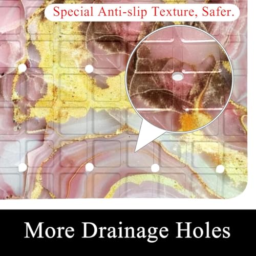 Bathtub Mat Non Slip 26.8x15.1 Inch, Pink Marble Shower Mat with Suction Cups and Drain Holes, Machine Washable Shower Mats for Inside Shower - color: Multi 9