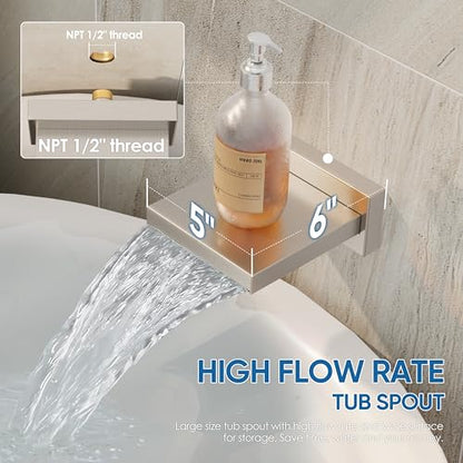 Tub Shower System with 12" Rain Head, Handheld & Valve Kit | All-Metal Tub Shower Faucet Set, Wall Mounted Rain Showerhead, Handheld Spray, Includes Valve and Trim Kit, Brushed Nickel - color: Brushed Nickel 12