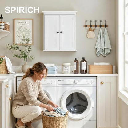 Spirich Bathroom Wall Cabinet, White Medicine Cabinet with 2 Doors | 2 Adjustable Shelves, Recessed Doors & Black Knobs, Compact Wall Storage for Bathroom, Kitchen & Laundry Room - size: 2 Doors