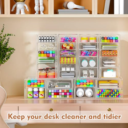 ARSTPEOE 30-Drawer Acrylic Storage & Makeup Organizer for Desk, Bath | Smooth-glide drawers, clear acrylic, stackable , dustproof, wipe-clean, for perler beads, rhinestones, googly eyes, lego bits - size: 30 Drawers
