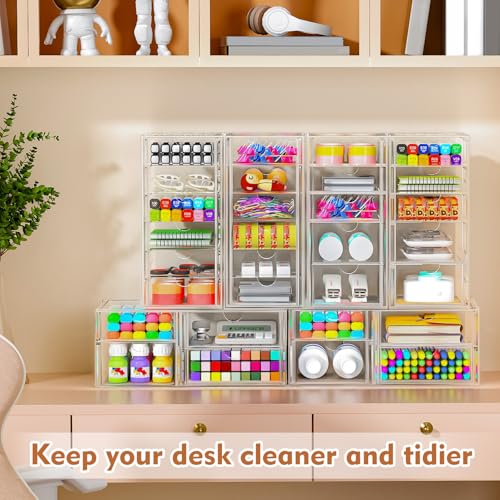 ARSTPEOE 22-Drawer Acrylic Storage & Makeup Organizer for Desk, Bath | Smooth-glide drawers, clear acrylic, stackable, dustproof, wipe-clean, for lipsticks, lip glosses, blushes, pen - size: 22 Drawers