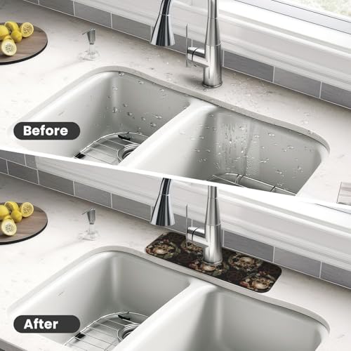 Wiccan Wicca Skull Mushroom Mushrooms Witchcraft Kitchen Sink Splash Guard Faucet Mat Super Absorbent Fast Drying Mat Sink Gadgets-Fast Drying Pad Sink Mat For Kitchen Bathroom (15" X 5.5" ) - color: Skull Mushroom