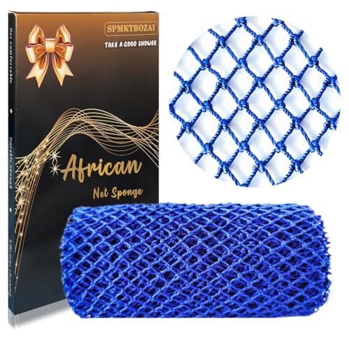 SPMKTBOZAI African Net Sponge Authentic, African Exfoliating Sponge Real African Net Black Owned, African Bath Sponge Back Scrubber, Body Exfoliator Shower Bath Accessories (Blue) - color: Blue