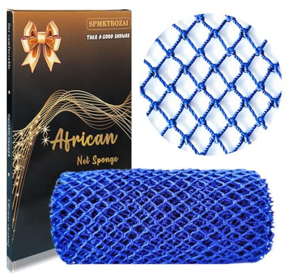 SPMKTBOZAI African Net Sponge Authentic, African Exfoliating Sponge Real African Net Black Owned, African Bath Sponge Back Scrubber, Body Exfoliator Shower Bath Accessories (Blue) - color: Blue