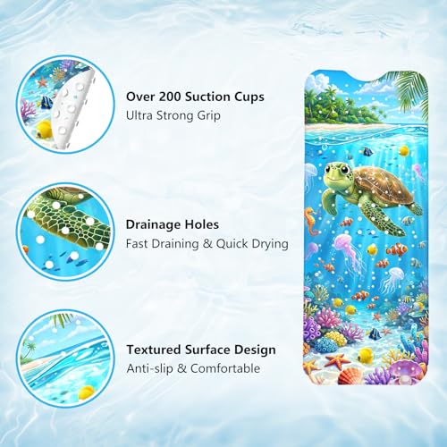 Kids Bath Mat for Tub Non Slip – 40"x16" Cute Cartoon Turtle Baby Bathtub Mats, Machine Washable, Extra Long Tub Mats with Suction Cups & Drain Holes Non Slip Baby Shower Mat for Toddler Bath(Turtle) - color: Turtle1